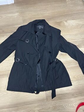 Mexx Black Double-Breasted Trench Coat with Waist Tie